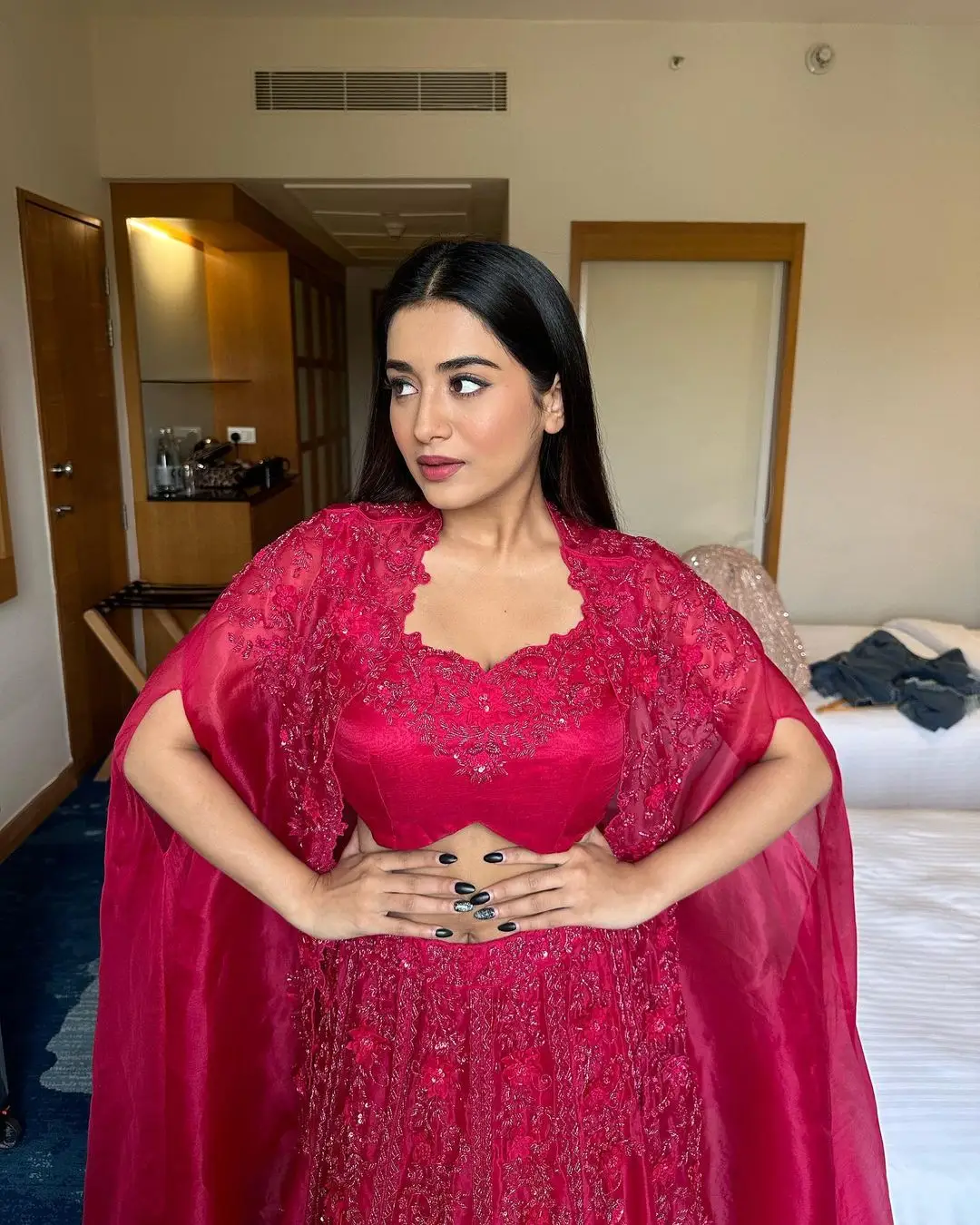 TOLLYWOOD ACTRESS RASHI SINGH STILLS IN RED LEHENGA CHOLI